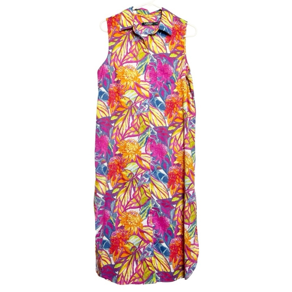 Ralph Lauren Floral Sleeveless Midi Shirt Dress Medium